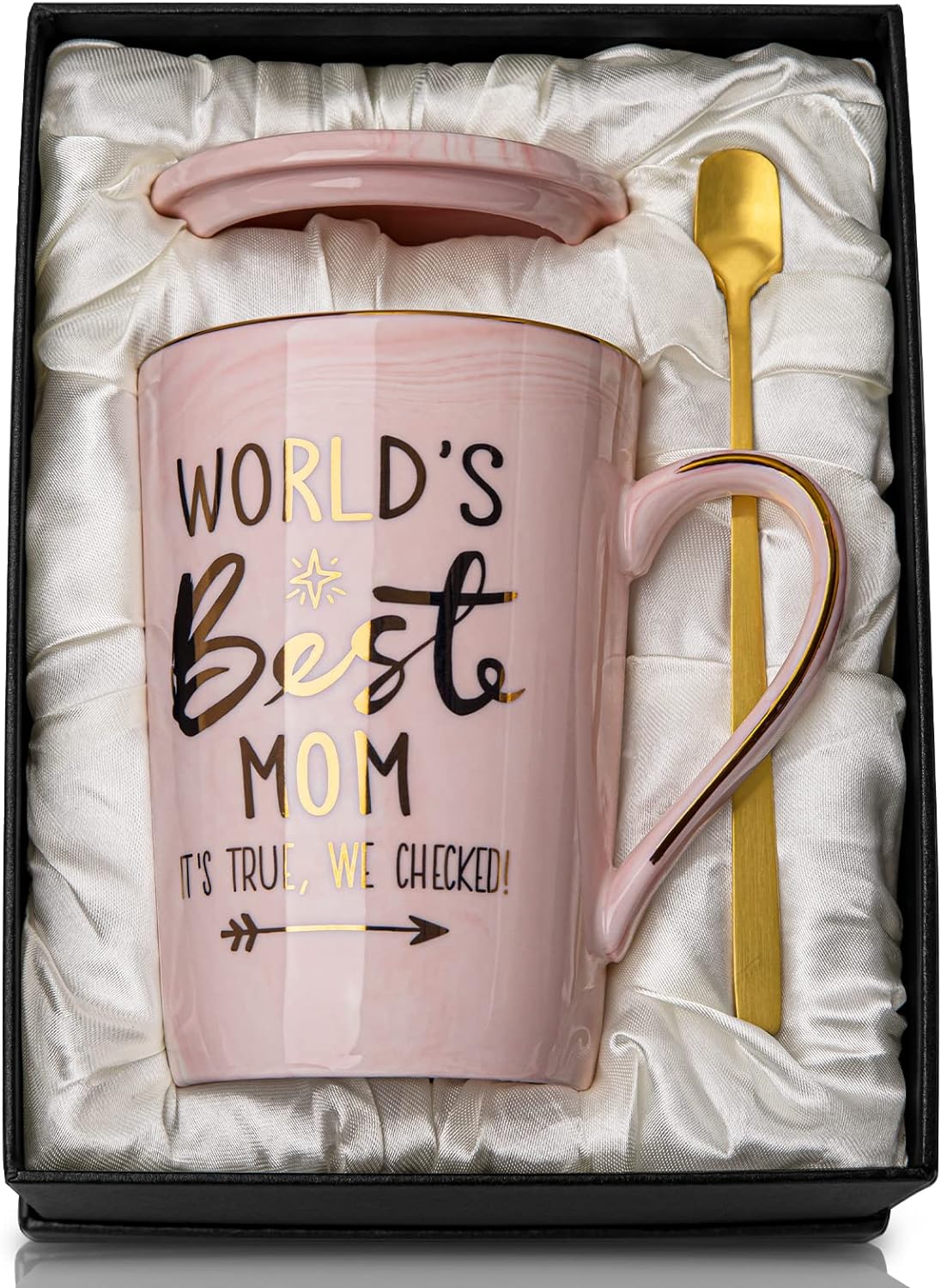 Mothers Day Gifts for Mom from Daughter, Son, Kids - World's Best Mom, Birthday Present, Marble Ceramic Coffee Cup with Lid Cards - 4oz Mothers Day Gifts for Mom from Daughter, Son, Kids - World's Best Mom, Birthday Present, Marble Ceramic Coffee Cup with Lid Cards - 4oz